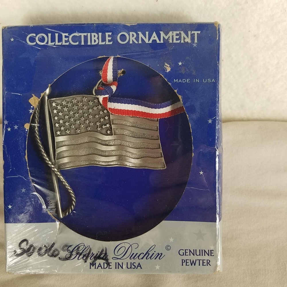 American Flag‎ Ornament Gloria Duchin Genuine Pewter Made in USA Patriotic NWOT